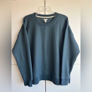LL Bean Women’s Blue Waffle Knit Crewneck Sweater Size XL